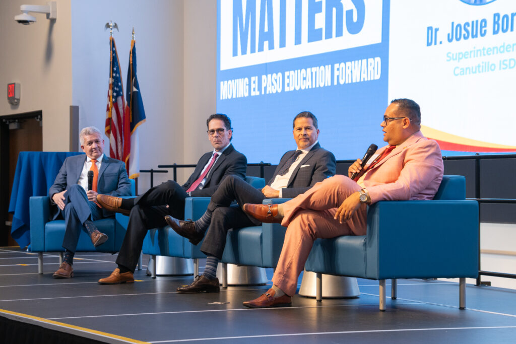 Ruben Chavez, CREEED Board Member; Dr. Brian Lusk, EPISD Superintendent; James Vasquez, SISD Superintendent; and Dr. Josue Borrego, Canutillo ISD Superintendent at CREEED's Education Matters Summit.